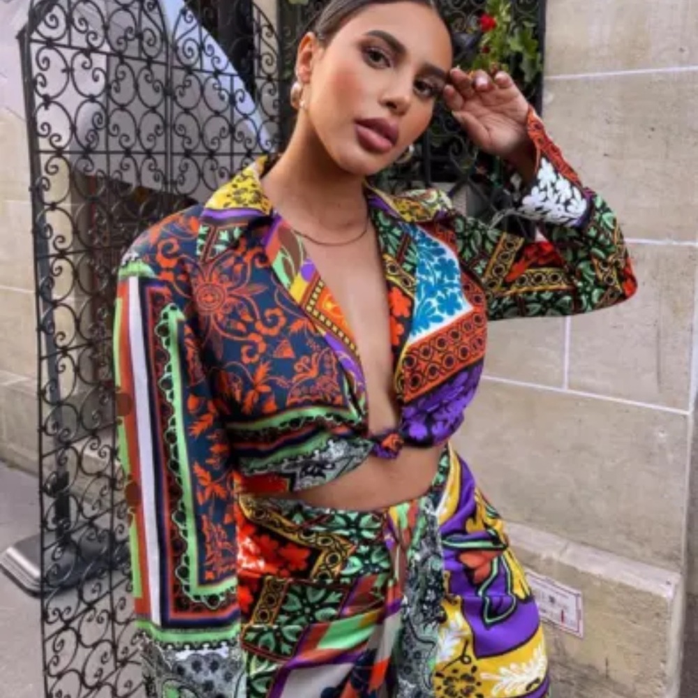 Zara 2 Piece Multicolored Floral Printed Crop Top & Skirt Co Ord Set - Picture 7 of 16